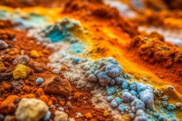Fototapeta premium Colorful mineral formations with intricate dirt texture detail