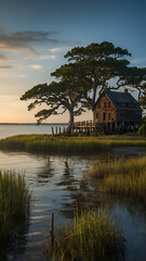 sunset over the river