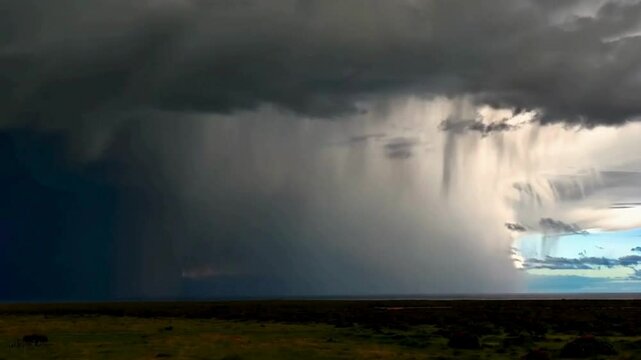 Dramatic Rainstorm Over Field with Dark Clouds