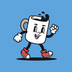 Coffee Cup Dancing 5 Retro Mascot Cartoon Vector Illustration