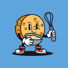 Cheese Bakery Chef Retro Mascot Cartoon Vector Illustration