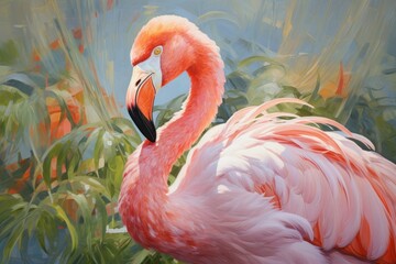 Fototapeta premium Flamingo bird painting animal beak.