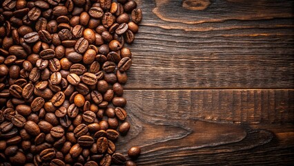 Naklejka premium fresh coffee beans on wooden backdrop close-up