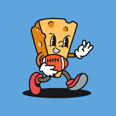 Cheese Football Retro Mascot Cartoon Vector Illustration