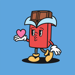 Chocolate Kiss Bye Retro Mascot Cartoon Vector Illustration
