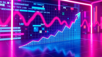 Neon Business Strategy with Digital Growth Chart