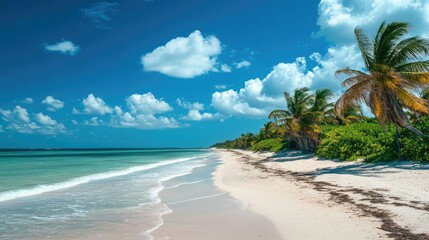 Sandy beaches of the Yucatan Peninsula with room for copy in the sky
