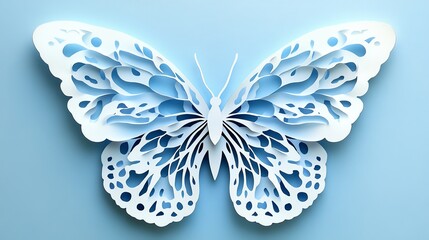 Paper cut butterfly pattern with perfectly mirrored wings, forming a harmonious and symmetrical design, paper cut butterfly, symmetrical nature pattern