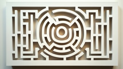 Symmetrical paper cut geometric maze pattern with repeating, mirrored paths for a modern and intricate design, paper cut maze, symmetrical geometric pattern