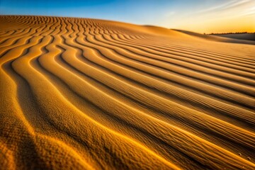 Naklejka premium Golden sand dunes with sunset over textured dirt