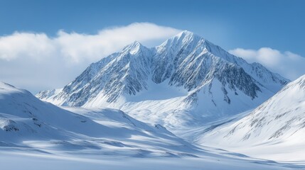 Snowy peaks of the Alaska Range with a blank sky for copy space