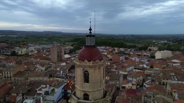 Circular Aerial Shot of Church Santa Maria de Les Borges Blanques 4k drone