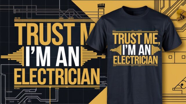 A blue and yellow shirt that says "Trust Me, I'm an Electrician"