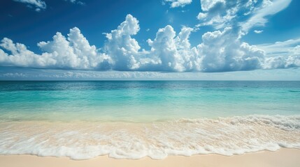 Fototapeta premium The serene beaches of the Bahamas with ample room for copy space in the sky