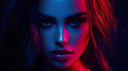 Bold Fashion Portrait with Dramatic Lighting and Vibrant Colors