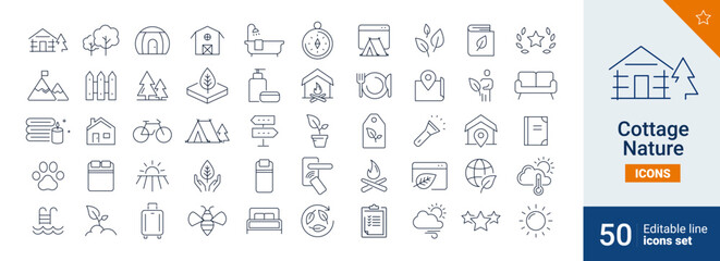 Cottage icons Pixel perfect. hotel, tree, bed, ...