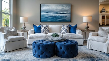 Obraz premium Cozy Modern Living Room with Blue Accents