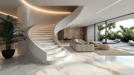 Fototapeta premium Modern Luxury Interior with Spiral Staircase