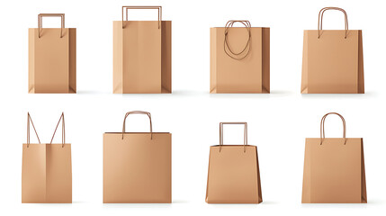 Set of brown paper shopping bags isolated