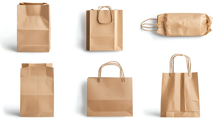 Set of brown paper shopping bags isolated