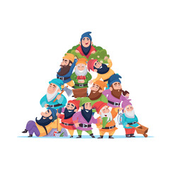 Naklejka premium gnomes. fairy tale funny characters crowd of gnomes. vector cartoon fantasy persons