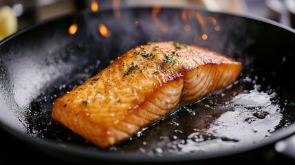 Searing Salmon Fillet in Hot Pan