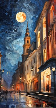 Abstraction, Oil, Sketch, Big city landscape made of starry sky, Cubism, Brush, Palette, Pigment, Stroke, Contrast