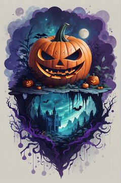 T-shirt design that captures the essence of adventure and discovery. Incorporate a vibrant Halloween pumpkin