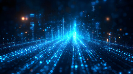 Obraz premium Abstract digital landscape with glowing blue particles and lines.