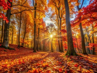 Fototapeta premium Majestic Autumn Forest with Colorful Leaves in November - Scenic Landscape Photography