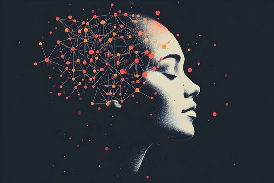 human face knowledge graph nodes illustration digital art