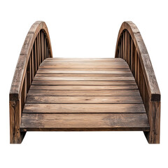 A rustic wooden bridge with a curved arch, perfect for connecting pathways in gardens or natural landscapes.