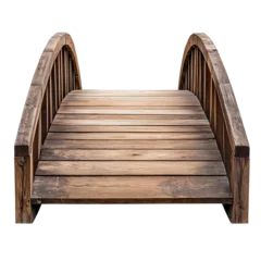 Foto op Plexiglas A rustic wooden bridge with a curved arch, perfect for connecting pathways in gardens or natural landscapes. © kamon