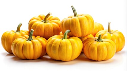Obraz premium Forced perspective of yellow pumpkins isolated on white background