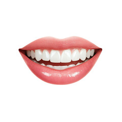 Fototapeta premium Close-up of a smiling mouth featuring healthy white teeth and soft pink lips, perfect for dental or beauty related themes.