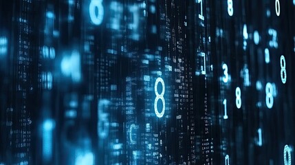 Fototapeta premium Abstract 3D digital matrix with floating numbers and data clusters symbolizing tech-driven information flow