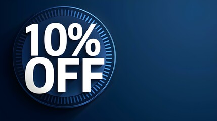 White '10% OFF' Promotional Sign on a Navy Blue Background with Copy Space