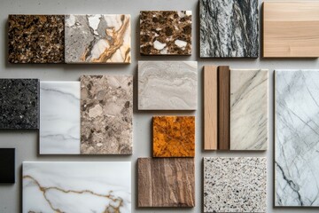 Moodboard marble wood interior design.