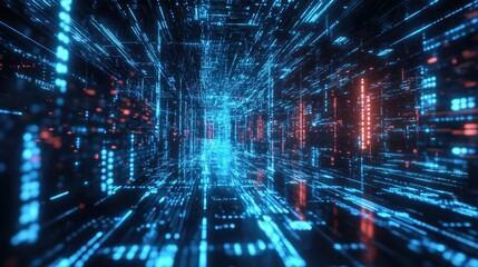 Fototapeta premium Abstract data stream flowing through glowing lines and circuits representing the digital infrastructure of tech