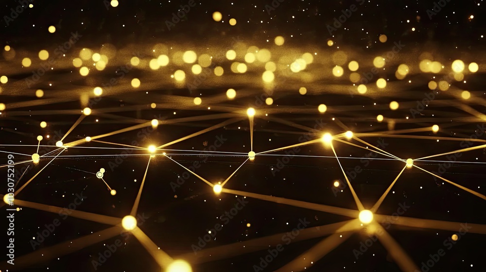 Poster abstract digital network grid with pulsating lights symbolizing connectivity in modern technological
