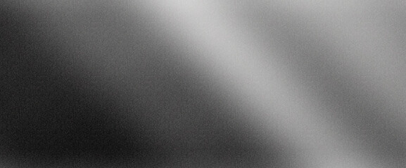 Gradient grey black white monochrome abstract background with noise texture. Grainy bright color gradient abstract wallpaper design. Can be used for banner background, cover, poster or presentation.	