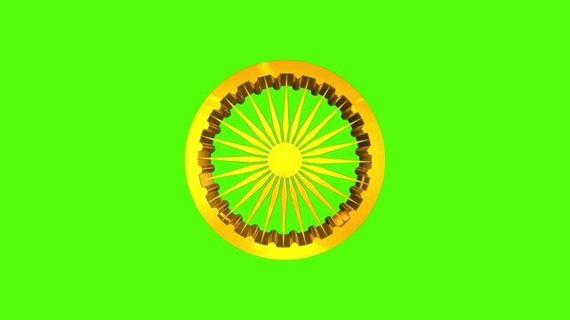 Ashok Chakra 3 D Rotation Front View In Green Screen Independence Day Of India And Republic Day Of India Background