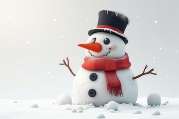 Obraz premium Building a Snowman in Winter, The Art of Crafting a Perfect Snowman, Snowman in a Snowy Wonderland, snowman, snow, winter, frost, carrot nose, scarf, hat, snowball, snowflakes, branches, coal eyes, sn