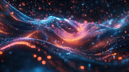 Obraz premium Abstract futuristic mesh of glowing particles and data pathways representing tech-driven processes and advancements