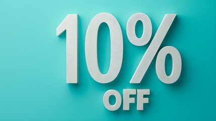 White '10% OFF' Promotional Sign on a Turquoise Background with Copy Space