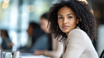 Obraz premium Focused Black Woman Attending a Business Meeting