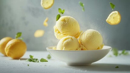 Refreshing Yuzu Sorbet with Slices and Fresh Mint