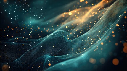 Abstract glowing particles and digital data streams representing the future of technological systems and processes