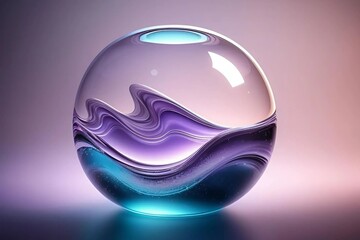 A glass vase featuring elegant purple and blue wave patterns, showcasing a blend of colors and artistic design.