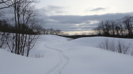 Obraz premium A winding path through a snowy landscape.